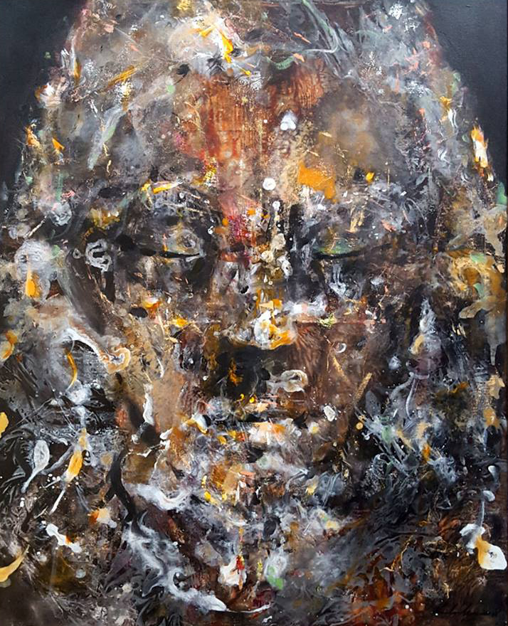 SLEEPING TRAVELER ONEIRIC RUSTED PORTRET OLD MAN WITH HAT HUMAN DRAMA PORTRET MELANCHOLIA SERENITY / Sold out