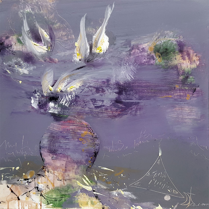 Superbe colors violet and grey still life by O KLOSKA / Sold