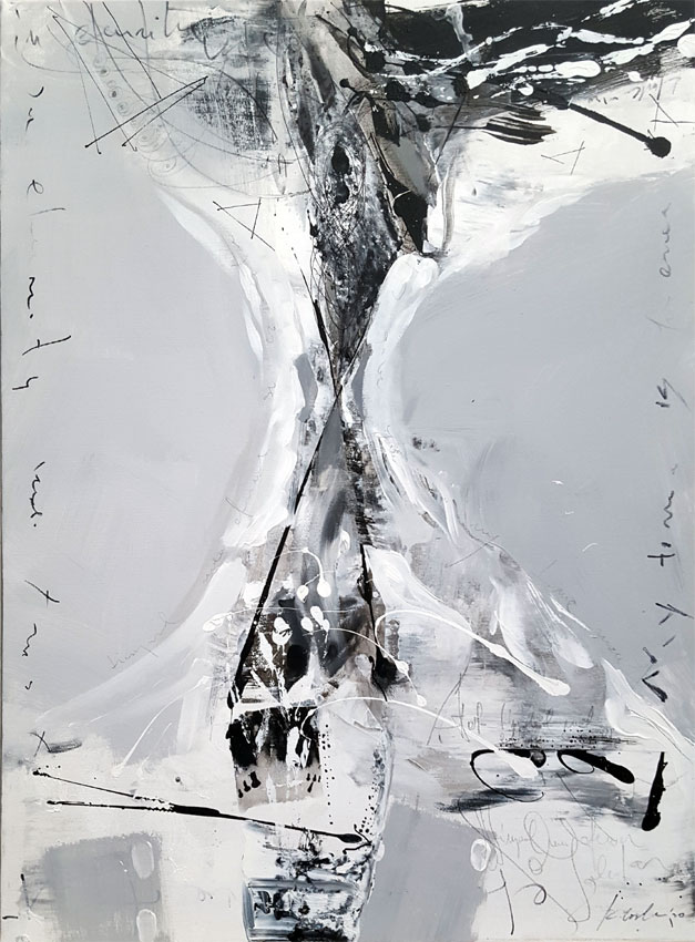 Black and white spontaneous gestural still life by O KLOSKA / Available