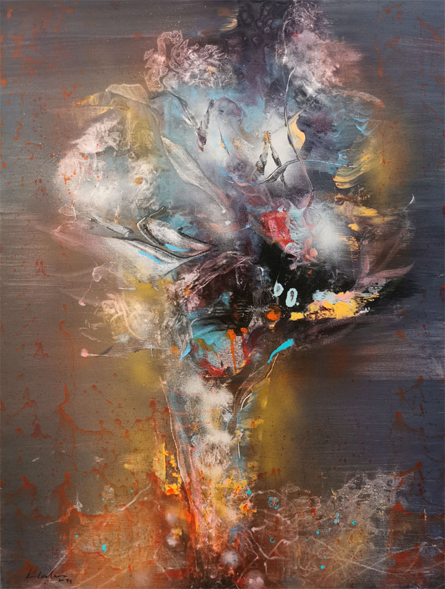 Warm melancholic autumn colors pot with flowers masterpiece painting by O KLOSKA / Sold out