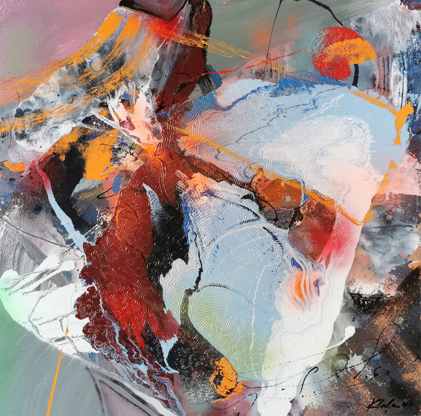 Infinite metamorphosis large unique abstract painting on wood by master Kloska / Sold out