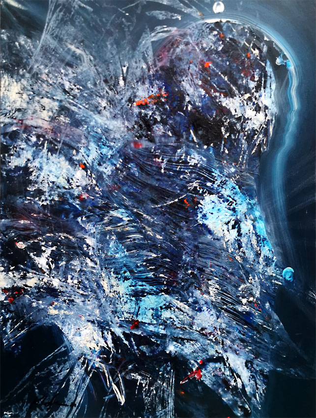 Large enigmatic blue angel series painting by KLOSKA