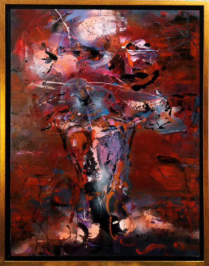Red gestural abstract still life