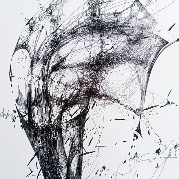 Spontaneous line graphics on paper drawings